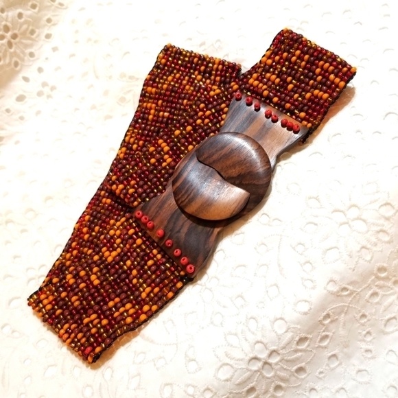 MONIES Gerda Lynggaard Wooden with Glass Beads Belt ~ VINTAGE - Picture 3 of 7